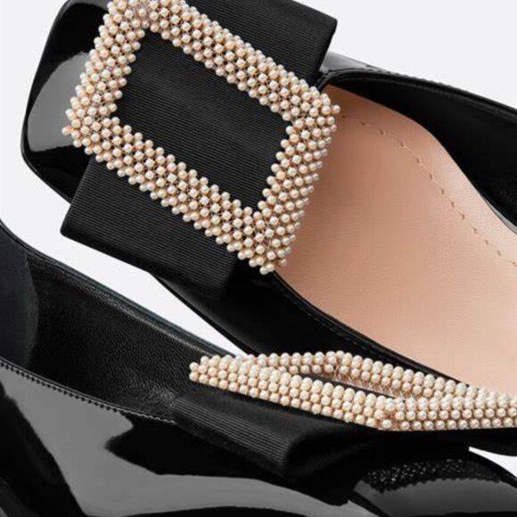 NIB Auc Dior Dior Idylle patent calfskin white resin pearls Bow Peep Toe heels - Picture 5 of 14